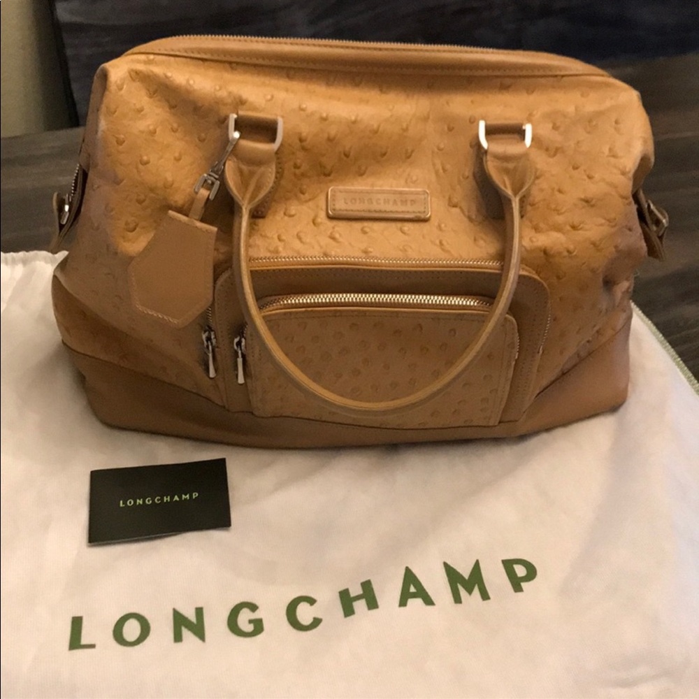 Inquiries.    Longchamp Legend large ostrich motif leather weekender